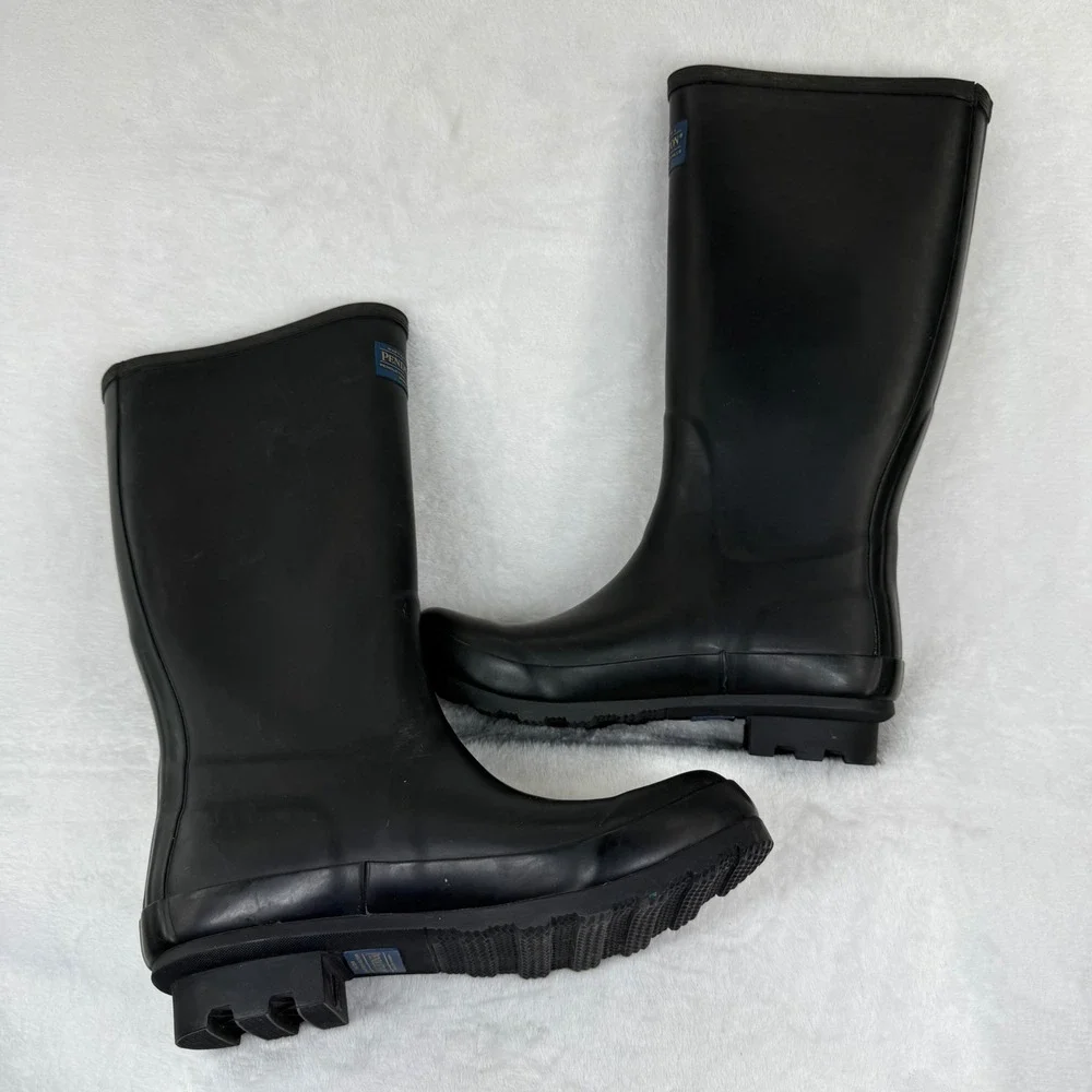 Pendleton Black Rubber Tall Rain‎ Boots Womens Size 7 Southwestern Lining Buckle